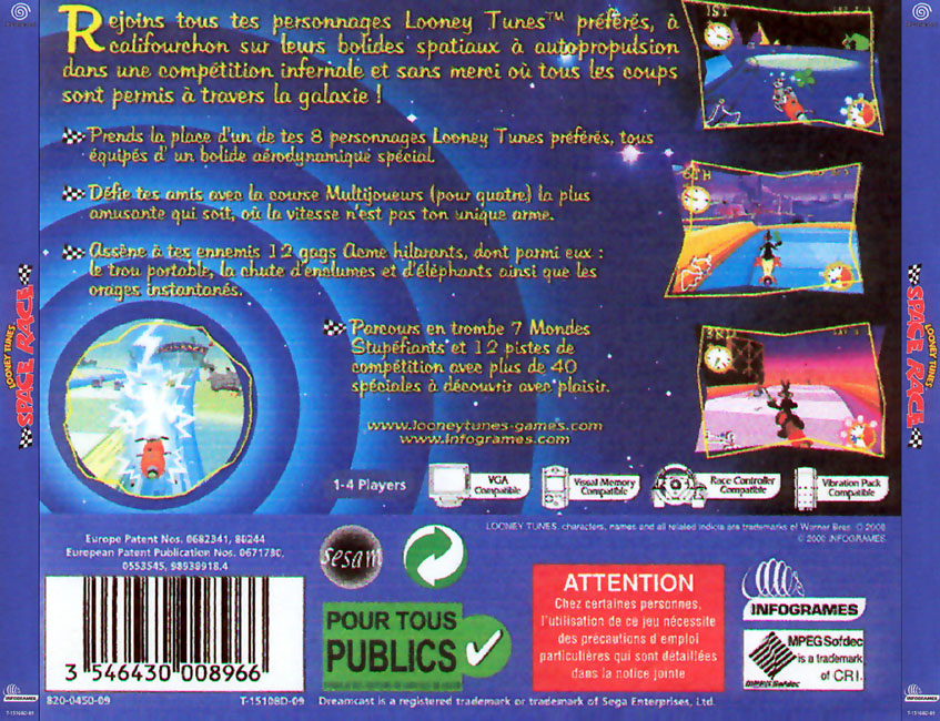 Fiche du jeu Looney Tunes - Space Race sur Sega Dreamcast - Le Musee